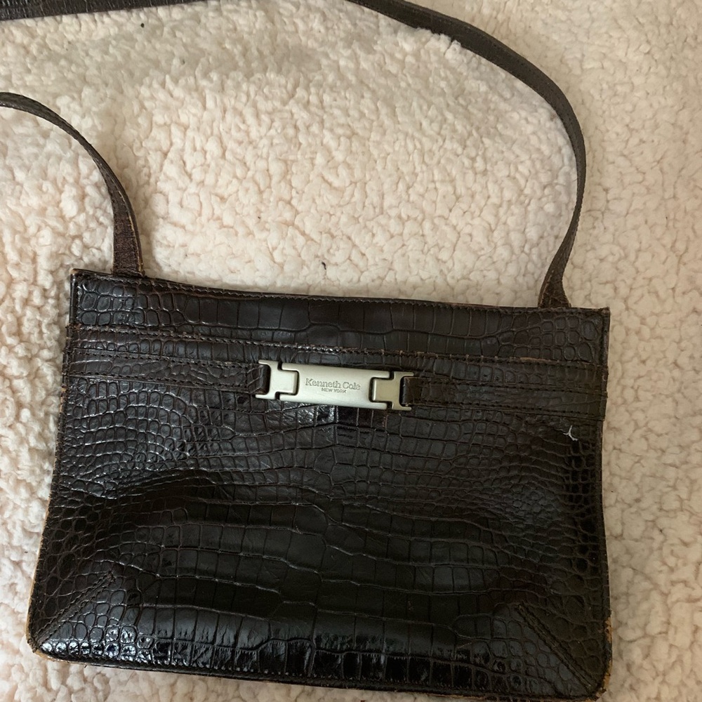 Kenneth Cole Dark Brown Crocodile-Pattern Crossbody Bag